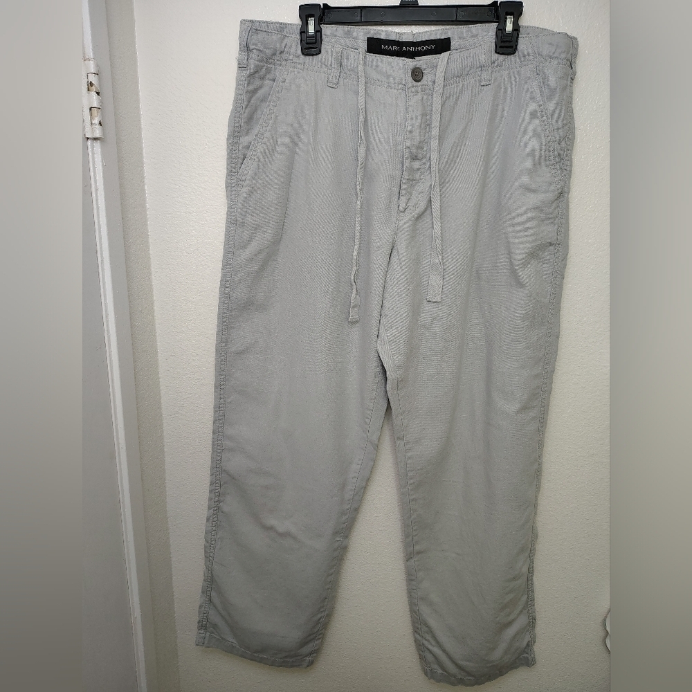 Marc Anthony Men's Light Gray Sweatpants Relaxed Fit Pants Linen Blend Sz 38X32